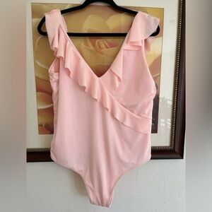 Elegant Pink Ruffled Women's One Piece Swimsuit
